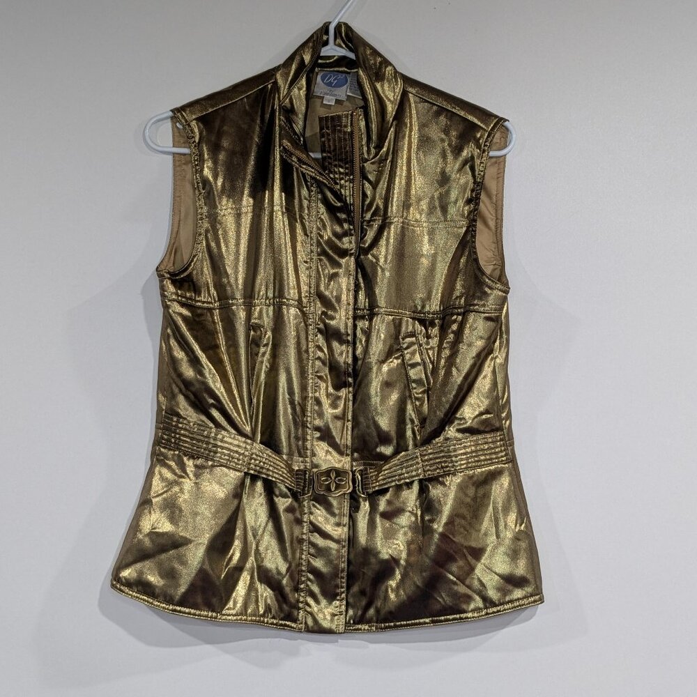 *3/$10* DG2 by Diane Gilman Vest with Belt Gold Size Small